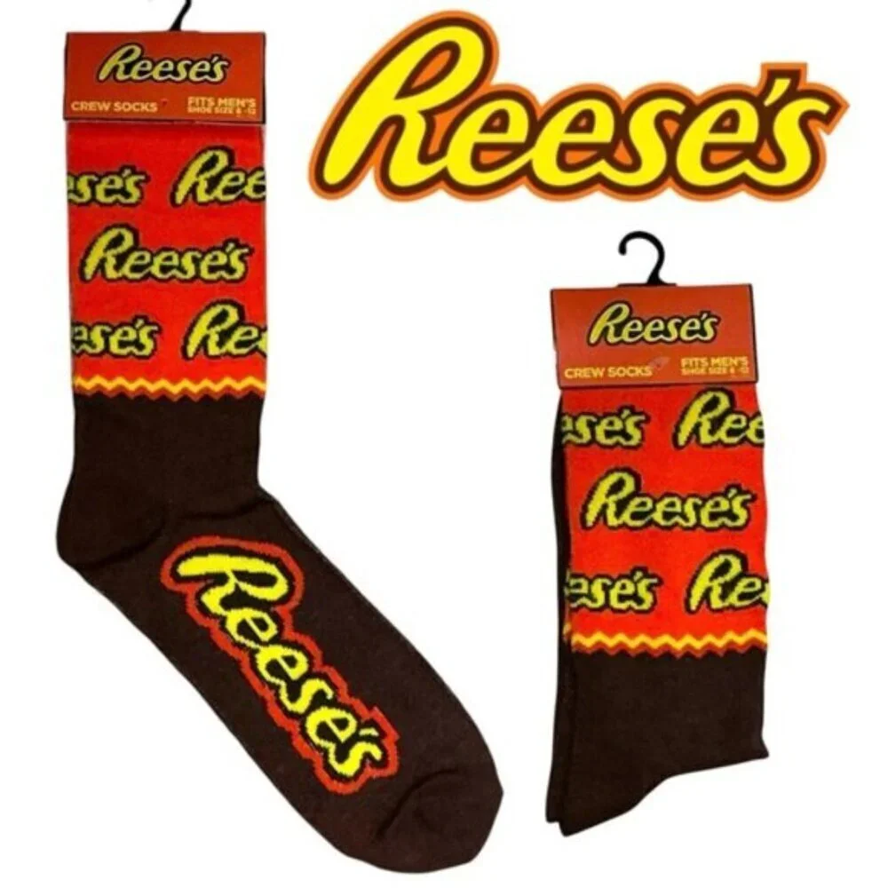 Reese’s Hershey Novelty Socks Mid Calf Crew Unisex Shoe SZ Women 7-13 Men 6-12